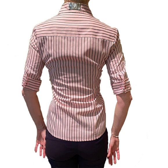 ❌SOLD❌ VERSACE JEANS COUTURE Pink Striped Blouse Sz XS - Picture 4 of 11